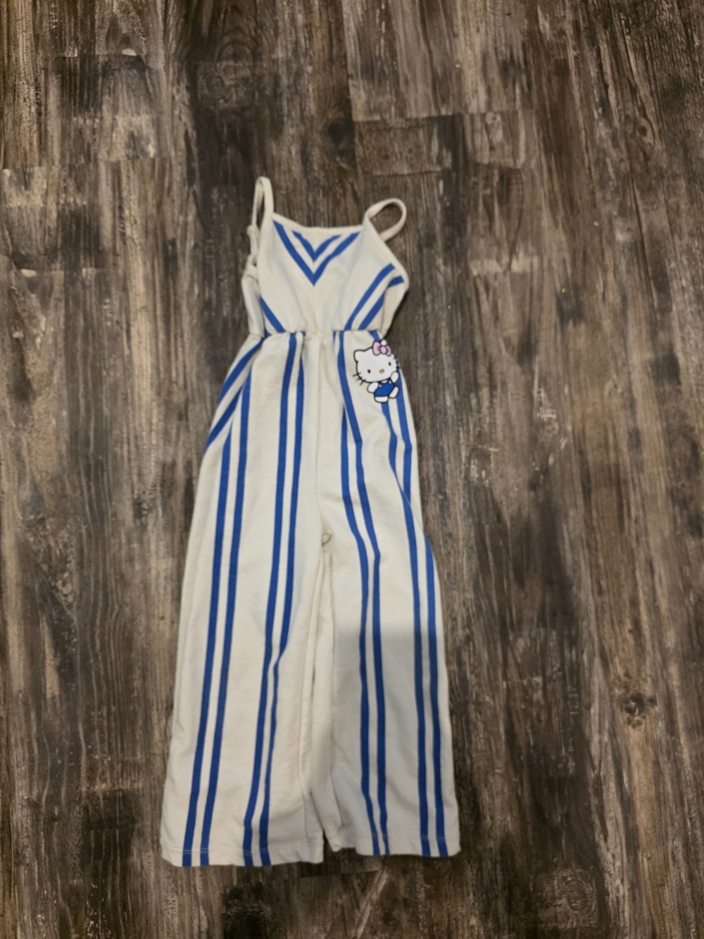 Hello Kitty Cream and Blue Striped Kids One-Piece Romper